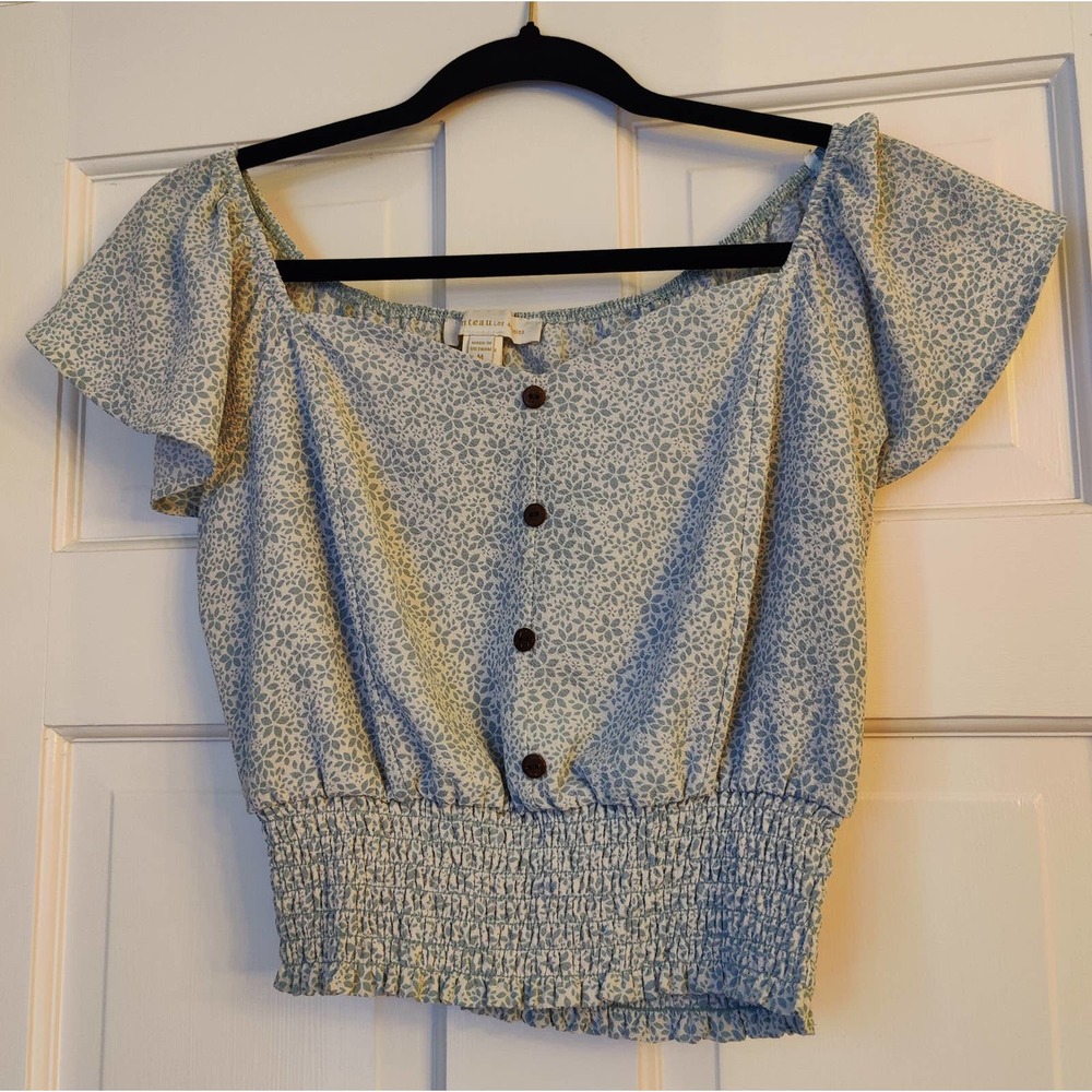 Green Floral Short Top Monteau of Los Angeles Sz M